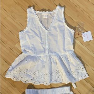 White eyelet cotton pajama set